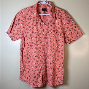 Brixton Men's Casual Button Down Shirt - Coral with Black and White Pattern